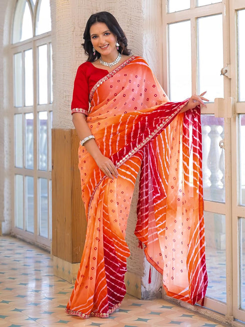 Vasthrlay Georgette Embroidery Red Saree