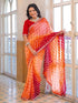 Vasthrlay Georgette Embroidery Orange Saree With Red Unstitched Blouse Piece