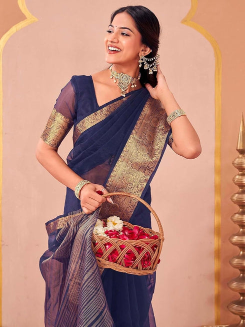 Vasthrlay Organza Jacquard Unstitched Light Green Saree