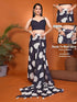 Vasthrlay Women'S Navy Blue And White Faux Georgette Abstract Print Ready To Wear Saree