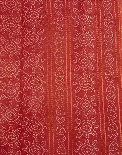 Vasthrlay Bandhani Printed Chiffon Red And Orange Saree With Unstitched Blouse Piece