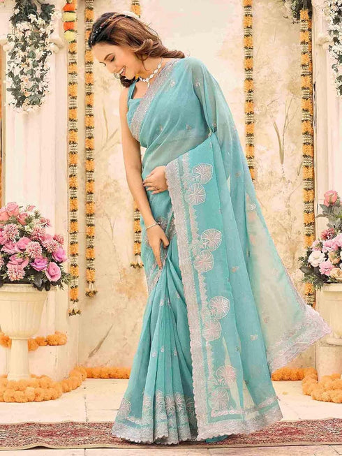 Vasthrlay Embroidery Pink Saree