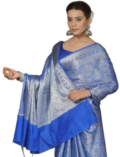 Vasthrlay Blue Banarasi Traditional Unstitched Saree