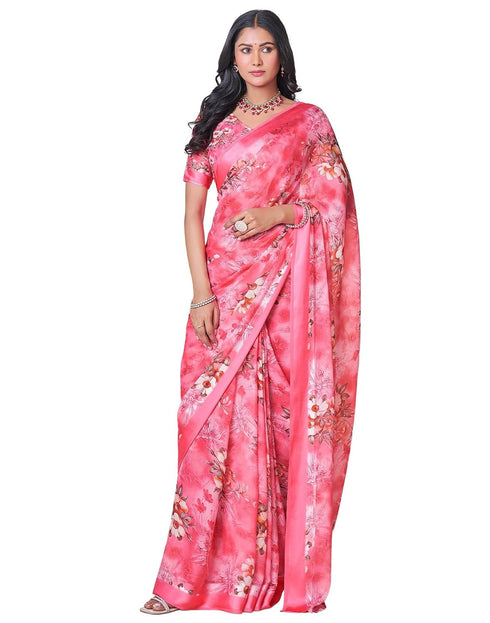 Vasthrlay Georgette Printed Blush Pink Saree With Unstitched Blouse Piece