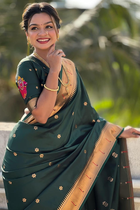 Vasthrlay Kanjivaram Paithani Unstitched Mahendi Ethnic Wear