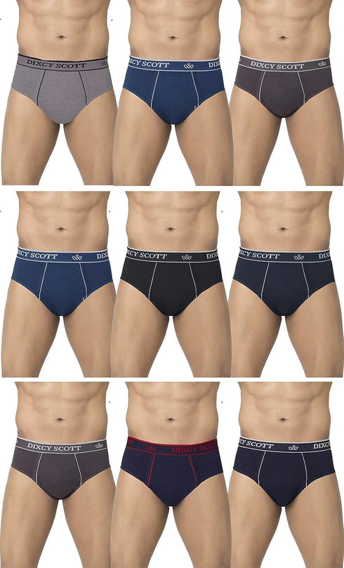 Dixcy Scott Plain/Solid Assorted Cotton Men's Briefs/Underwear - Pack of 9 (#Replay-Brief-85 CM) (Color & Prints May Vary)