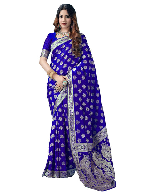Vasthrlay Banarasi Jacquard Unstitched Yellow Saree
