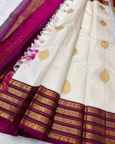 Vasthrlay Off White Purple Temple Traditional