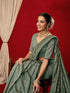 Vasthrlay Vichitra Printed Sage Green Saree With Unstitched Blouse Piece