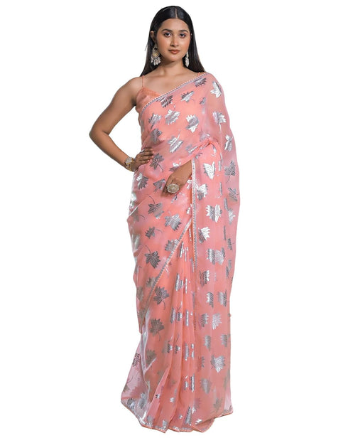 Vasthrlay Georgette Printed Unstitched Orange Saree
