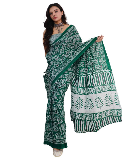 Vasthrlay Chanderi Bandhani Unstitched White Saree