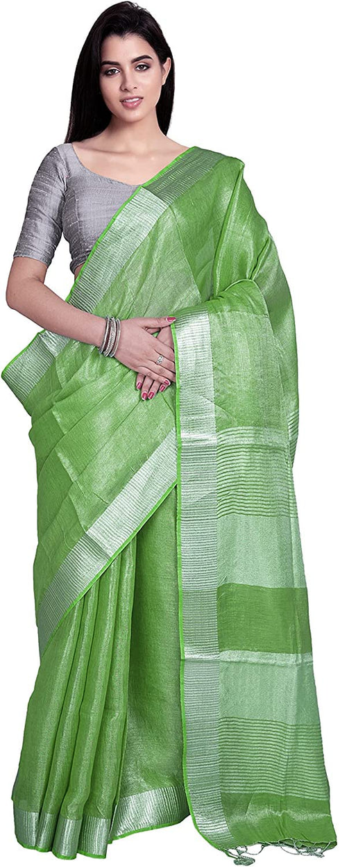 Vasthrlay Attractive Handloom Bhagalpuri Metallic Silver Green