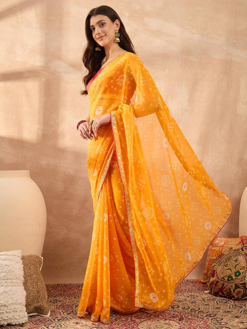 Vasthrlay Georgette Bandhani Embroidered Unstitched Ethnic Wear