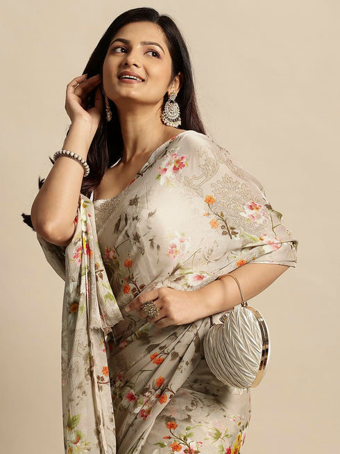 Vasthrlay Chiffon Printed Pink Saree