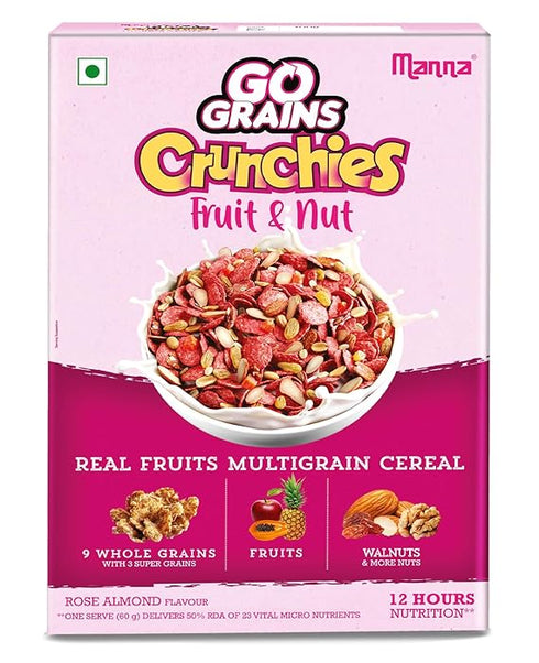 Manna Go Grains Crunchies, Rose Almond. Multigrain Breakfast Cereal for Kids