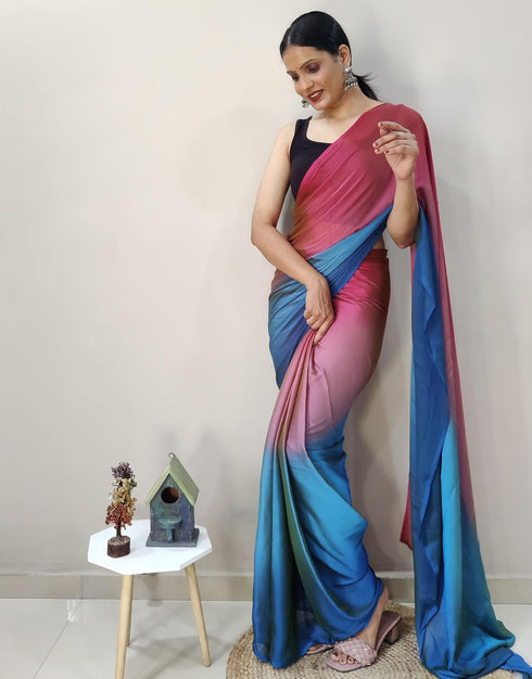 Vasthrlay Womens Chiffon Unstitched Blue Saree