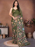 Vasthrlay Multicolour Floral Linen Saree With Solid Black Unstitched Blouse