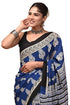 Vasthrlay Moda Hand Block Ajrakh Print Cotton Blue Saree With Blouse