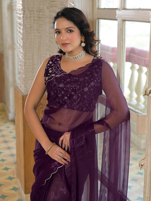 Vasthrlay Georgette Embroidery Moss Saree