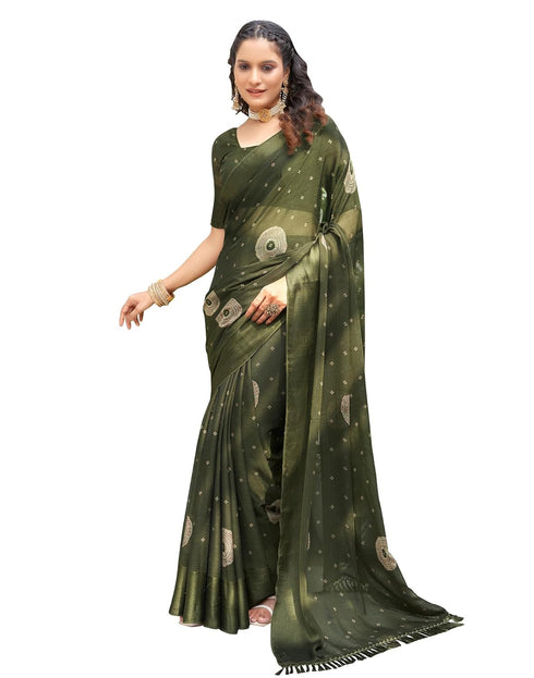 Vasthrlay Chiffon Bandhani Unstitched Olive Green Saree
