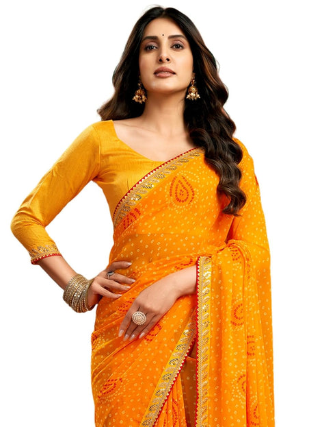 Vasthrlay Georgette Traditional Unstitched Dark Green Saree