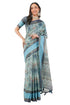Vasthrlay Cerulean Blue Patchwork Print Polyester Saree With Zari Border And Unstitched Blouse Piece
