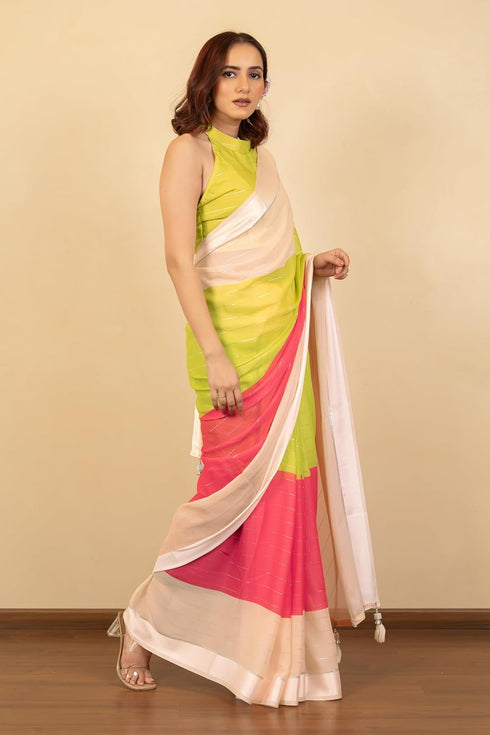 Vasthrlay Fashion Georgette Geometric Green Ethnic Wear
