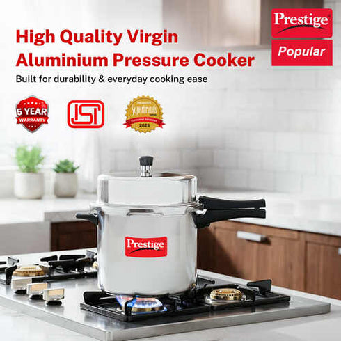 Prestige Popular Virgin Aluminium Precision Weight Valve Pressure Cooker 12 L Silver