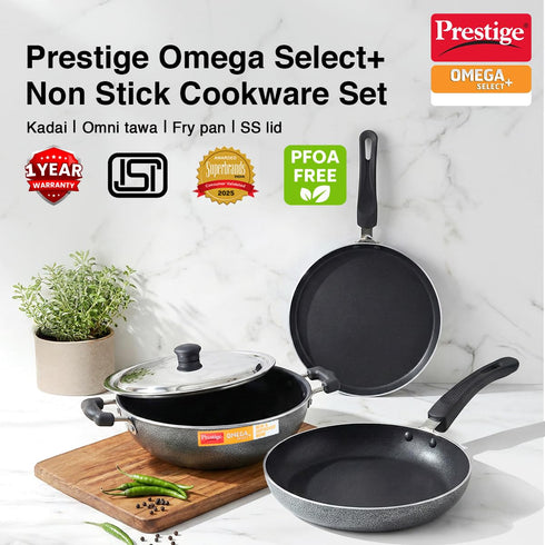 Prestige Non-Stick 3 Pc Cookware Set with Stainless Steel Lid
