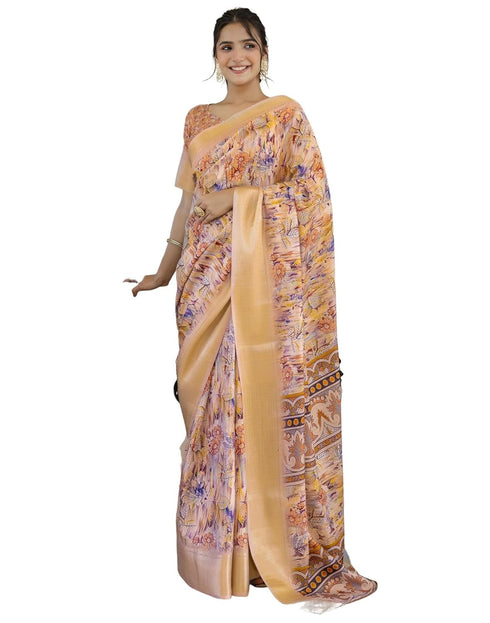 Vasthrlay Womens Striped Unstitched Dusty Pink Saree