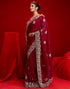 Vasthrlay Embroidery Scalloped Unstitched Maroon Saree