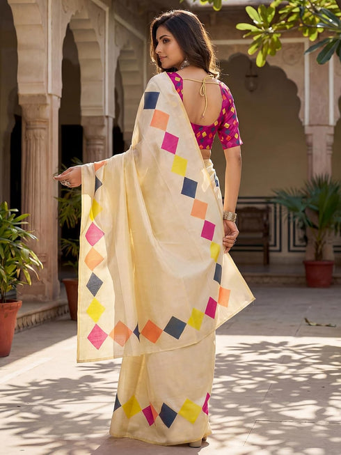 Vasthrlay Chanderi Printed Beige Saree