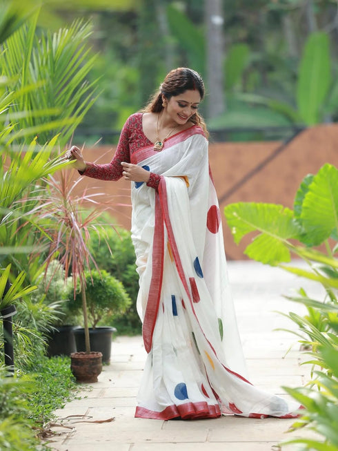 Vasthrlay Off White Border Multicolour Lightweight