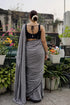 Vasthrlay Elegant Linen Saree Grey Micro Check Pattern Lightweight for Office & Casual Wear