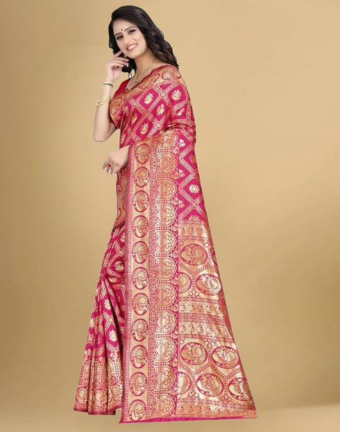 Vasthrlay Banarasi Jacquard Unstitched Yellow Saree