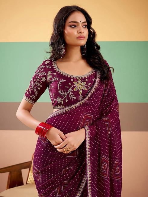 Vasthrlay Georgette Embroidery Red Saree