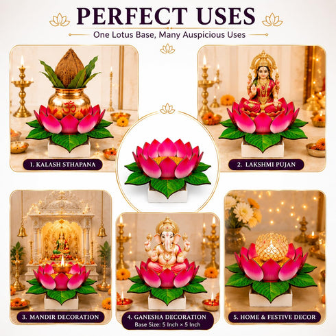 Digi Art's Complete Lotus Decoration Kit | 12 Inch Premium Printed MDF Lotus Base with 16 Petals & 4x4 Inch Stand | DIY Assembly | Reusable Pooja Decoration for Ganesh, Lakshmi, Kalash & Home Decor