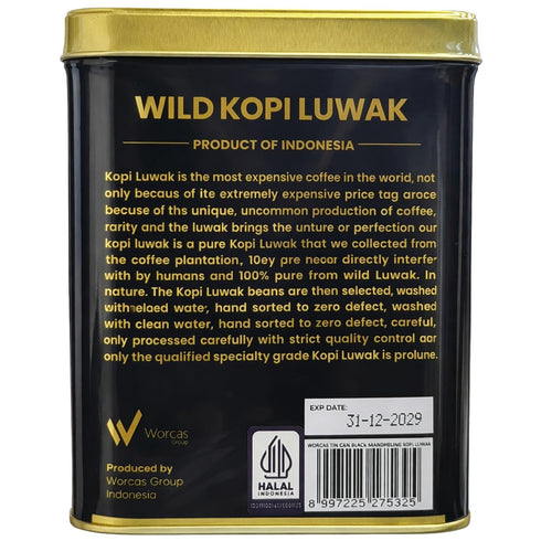 Worcas Mandheling Wild Kopi Luwak Indonesian Coffee Tin 100g