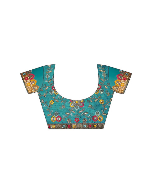 Vasthrlay Bandhani Printed Georgette Sequence Lace Blue Saree With Unstitched Blouse Piece