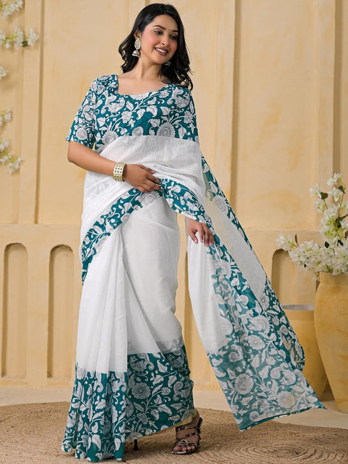 Vasthrlay Womens Printed Unstitched Peach Saree