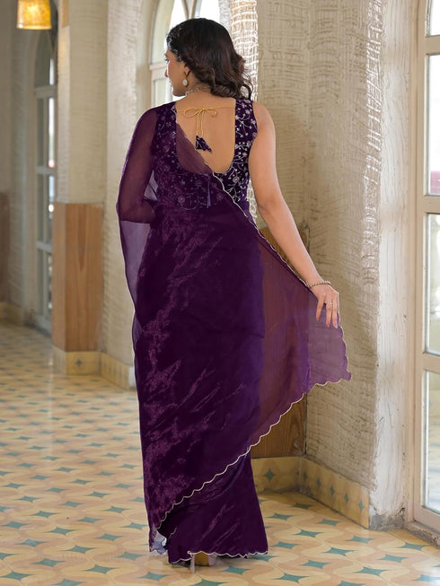 Vasthrlay Georgette Embroidery Moss Saree