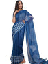 Vasthrlay Blue2 Linen Floral | Striped | Check Design Printed Saree With Solid Unstitched Linen Blouse Piece