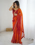 Vasthrlay Chiffon Bandhani Unstitched Red Saree