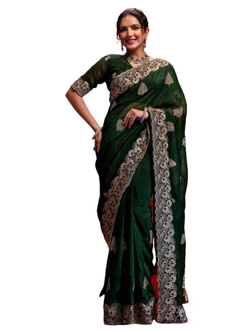 Vasthrlay Scalloped Embroidery Wine Saree