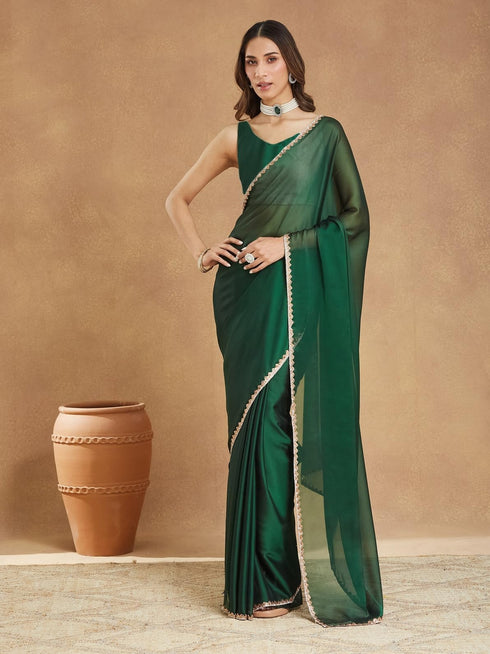 Vasthrlay Bottle Green Unstitched Saree