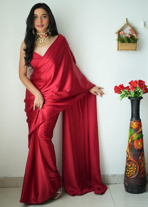 Vasthrlay Maroon Pleated Unstiched Ethnic Wear