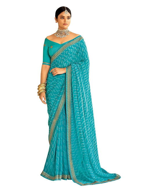 Vasthrlay Embroidery Georgette Unstitched Sky Blue Saree