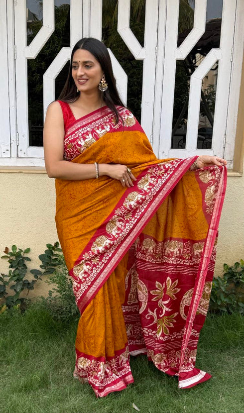 Vasthrlay Kalamkari Elephant Contrast
