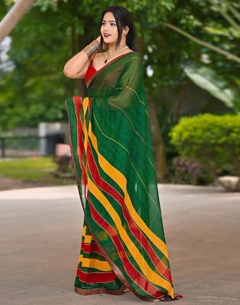 Vasthrlay Chiffon Printed Unstitched Pink Saree