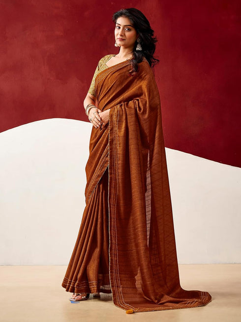 Vasthrlay Embroidery Peach Saree